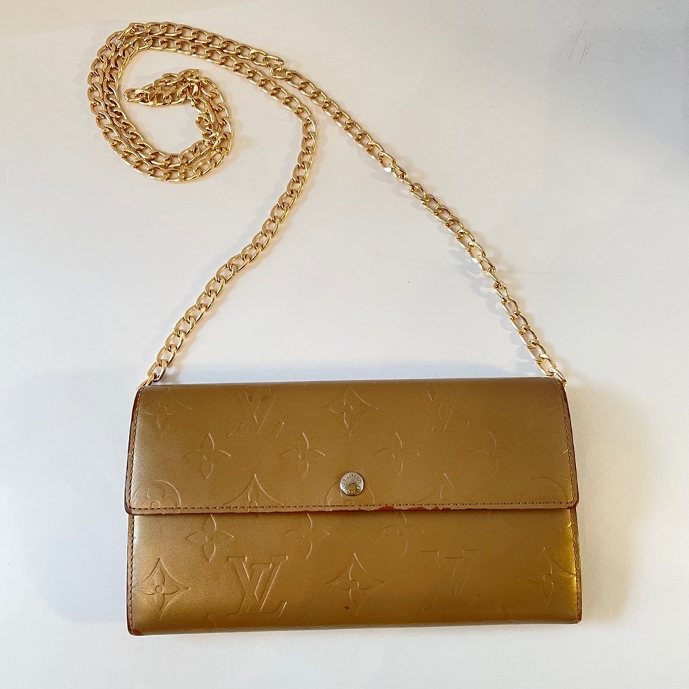 Louis Vuitton Matte Vernis Sarah Wallet Golden Bronze Beige LV